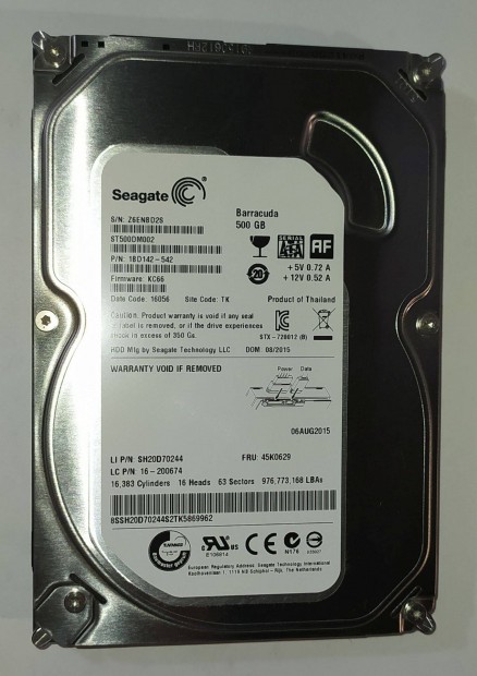 Seagate 500GB HDD merevlemez SATA 3.5" 100/100 #BD2S