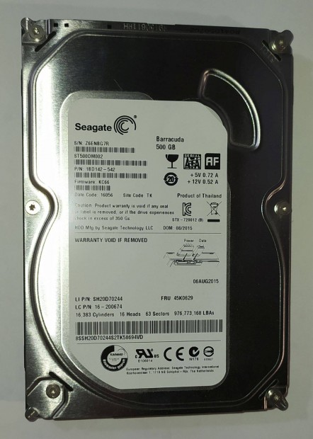 Seagate 500GB HDD merevlemez SATA 3.5" 100/100 #BG7R