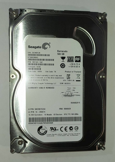 Seagate 500GB HDD merevlemez SATA 3.5" 100/100 #BR2K