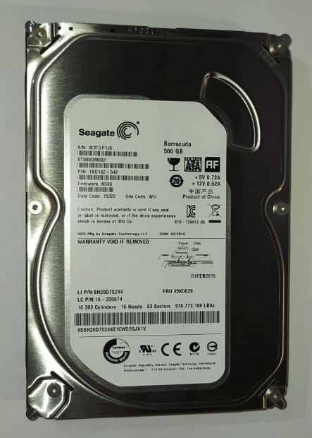 Seagate 500GB HDD merevlemez SATA 3.5" 100/100 #P1J5