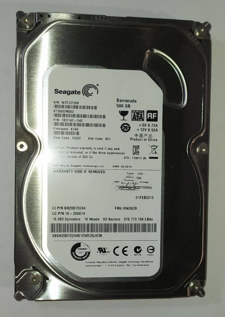 Seagate 500GB HDD merevlemez SATA 3.5" 100/100 #P28B