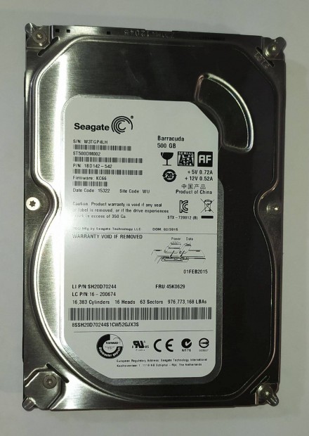 Seagate 500GB HDD merevlemez SATA 3.5" 100/100 #P4LH