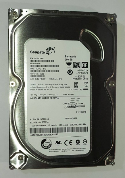 Seagate 500GB HDD merevlemez SATA 3.5" 100/100 #P4P1