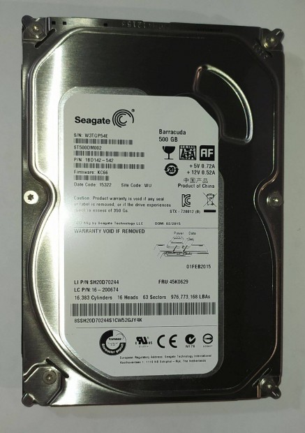Seagate 500GB HDD merevlemez SATA 3.5" 100/100 #P54E