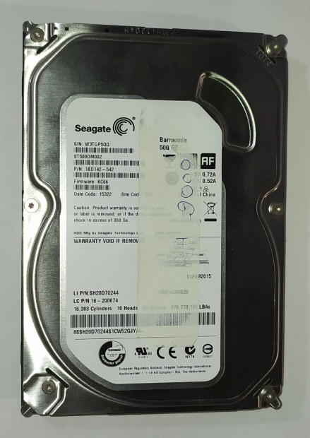 Seagate 500GB HDD merevlemez SATA 3.5" 100/100 #P5QQ