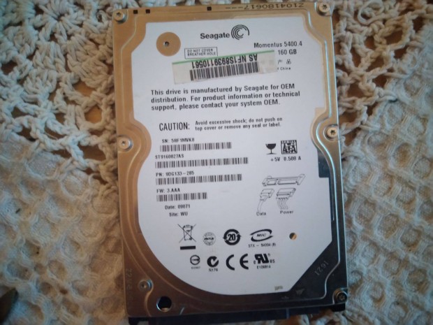 Seagate 5400PRM160GB Kapacitssal Notebook HDD