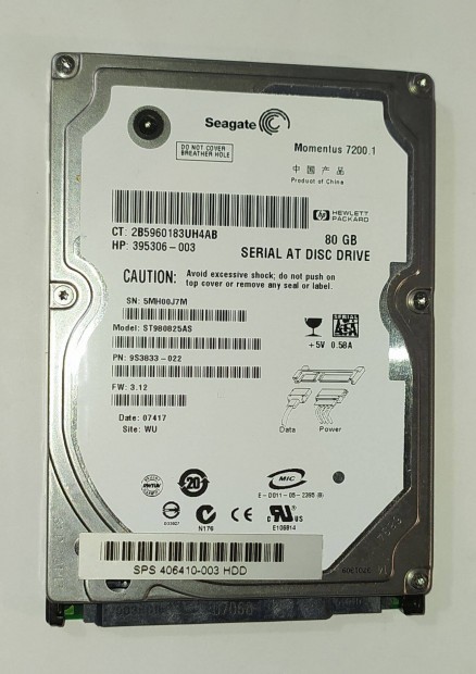 Seagate 80GB laptop / notebook HDD merevlemez SATA 2.5" 100/100 #0J7M