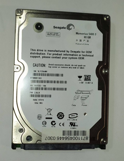 Seagate 80GB laptop / notebook HDD merevlemez SATA 2.5" 100/100 #564M