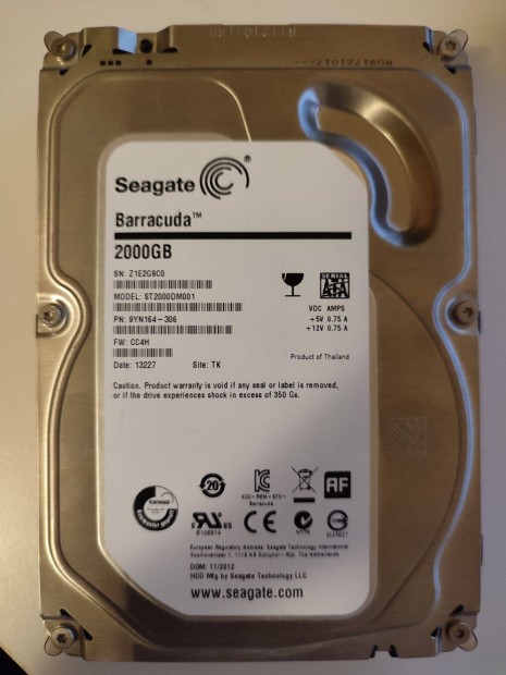 Seagate Barracuda 2TB HDD merevlemez 3.5" PC