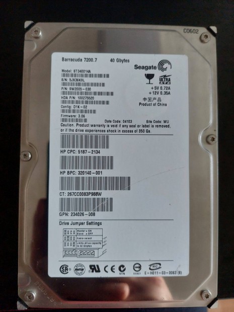 Seagate Barracuda 7200.7 40GB, 2MB cache, 7200ot, ST340014A HDD