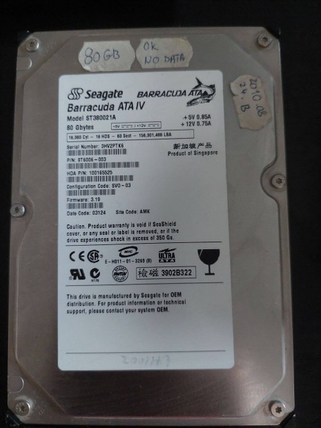 Seagate Barracuda ATA IV ST380021A IDE / ATA/100 Hard Drive 80GB