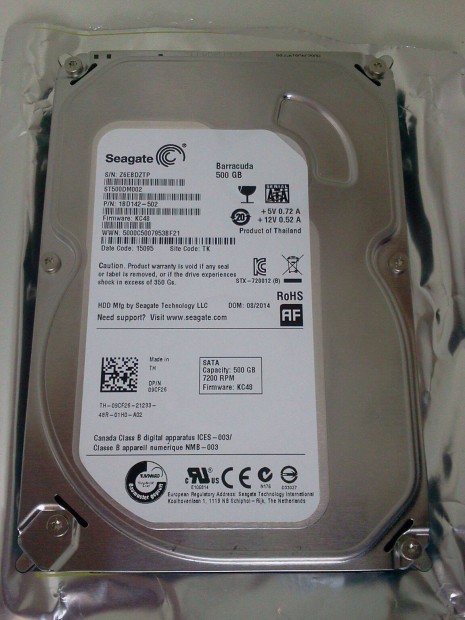 Seagate Barracuda SATA 500GB 100/100% merevlemez winchester HDD