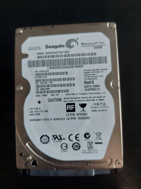 Seagate Momentus Thin 2.5 500GB 5400rpm 16MB SATA3 (ST500LT012)