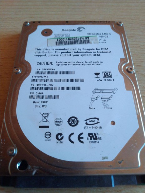 Seagate Notebook HDD 160GB Kapacitssal