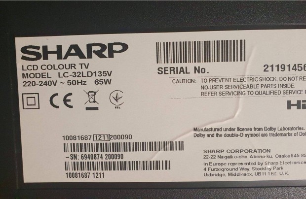 Sharp LC-32LD135V LED tv panelek alkatrsznek 17IPS19-4