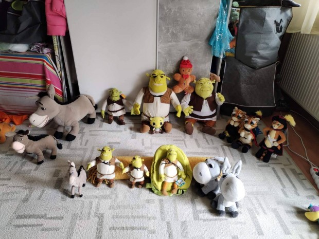 Shrek plüss csizmás kandúr szamár 20-60cm ig