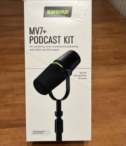 Shure MV7+ Podcast dinamikus mikrofon állvánnyal