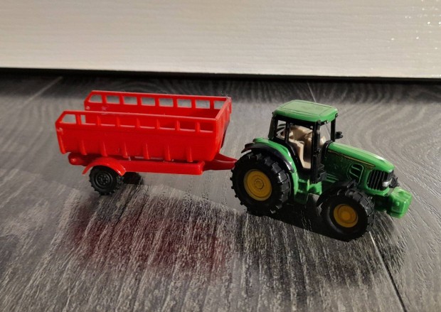 Siku John Deere traktor + piros ptkocsi 1:87
