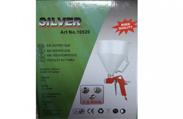 Silver S10520 festékszóró vakolat és habarcsfújó pisztoly 5,5L Alu