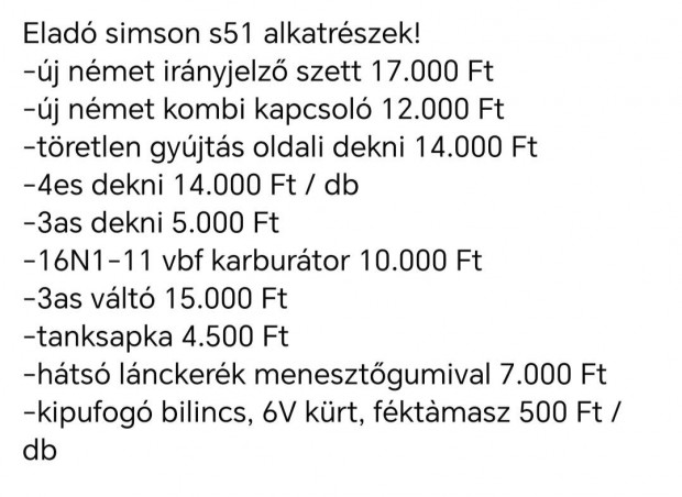 Simson S51 alkatrszek 