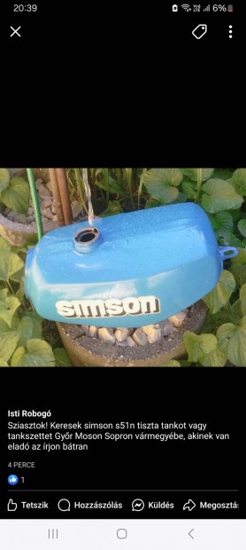 Simson gyári festésű tankot vagy deknit vennék!