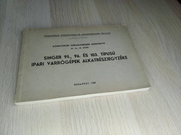 Singer 95-96-103 Ipari varrgpek alkatrszjegyzke 1960