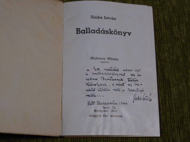 Sinka Istvn: Balladsknyv 1943 - dediklt pldny