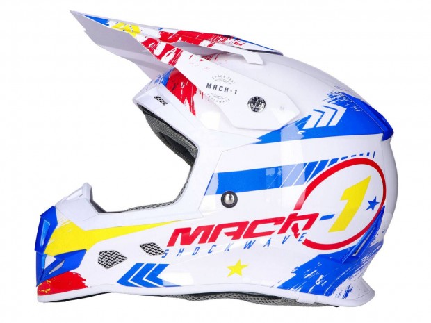 Sisak Motocross Trendy T-902 Mach-1 fehér / kék / piros - XL méret (61