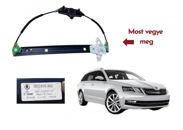 Skoda Octavia Imk3 2016 jobb hátsó ablakemelő 5E0839462