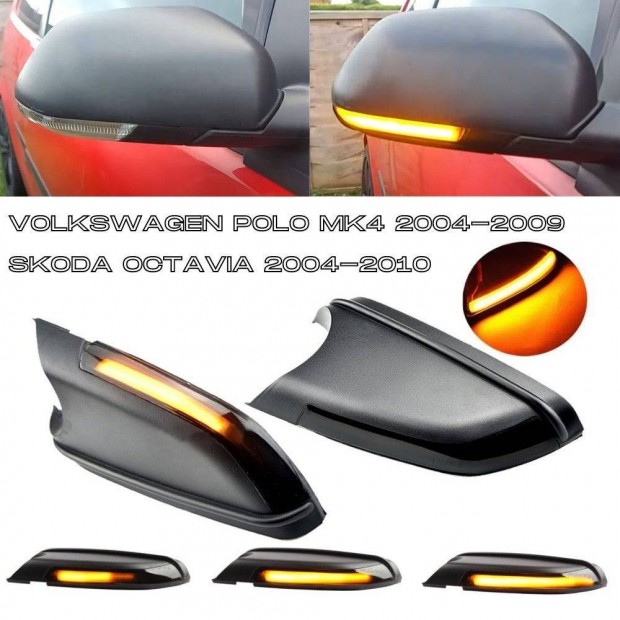 Skoda Octavia MK2 1Z VW Polo MK4 futófényes Led Tükör Index tükörindex