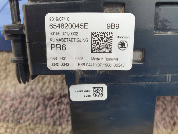 Skoda Scala, Audi, Volkswagen fűtés klíma vezérlő panel 654820045E 9B9