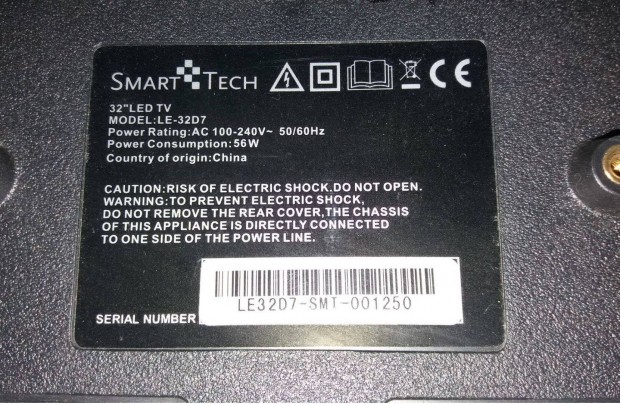 Smart Tech LE-32D7 LED LCD tv hibs trtt alkatrsznek TP.S506.PB818