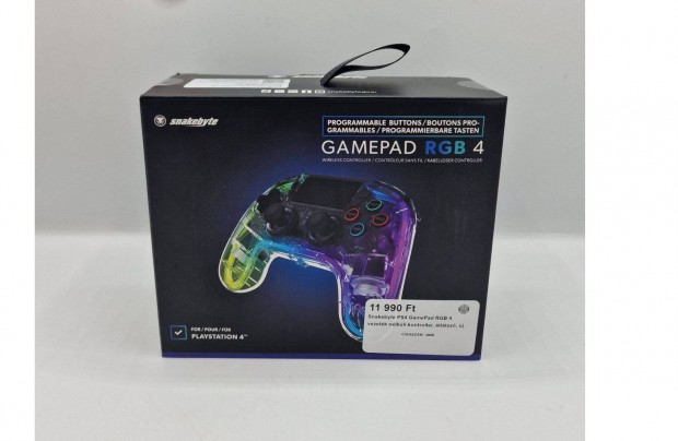 Snakebyte PS4 Gamepad RGB 4, átlátszó, új, bontalan, 1 év garancia