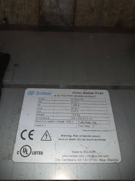 Soliker (Unisolar) PV-43 napelem elad