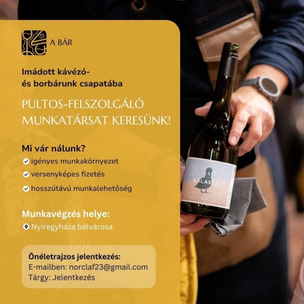 Sommelier/felszolglt keresnk Nyregyhzn