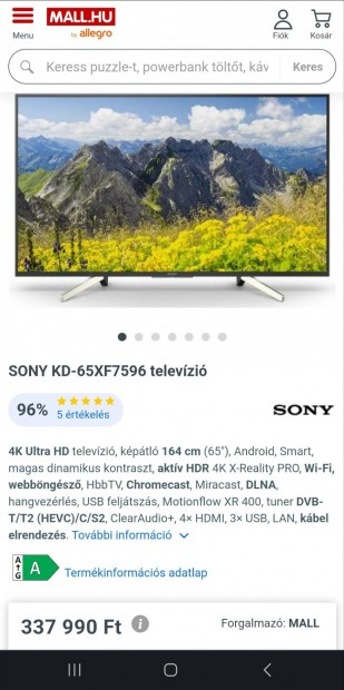 Sony 65" (164cm) 4k smart tv elad!
