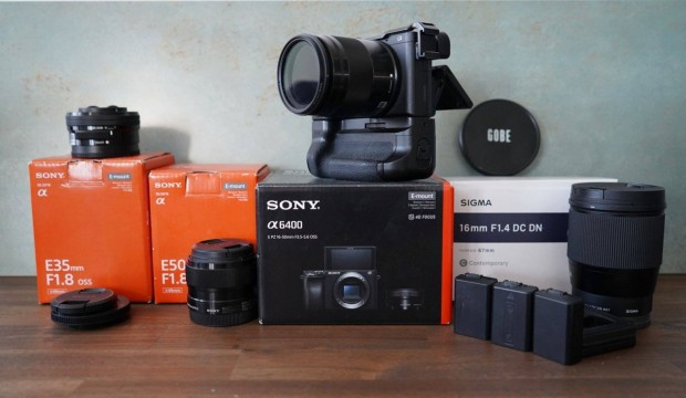 Sony A6400 + Sigma 16 MM + Sony 35 MM+ Sony 50 MM Szett