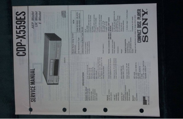 Sony CDP-X559Es eredeti Service manual szerviz gpknyv 0529