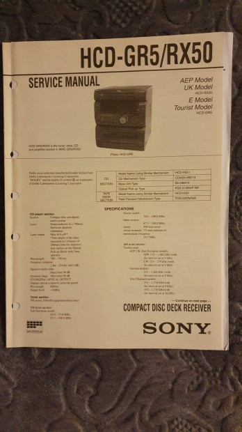 Sony Hcd-GR5 Hcd-RX50 eredeti Service manual szerviz gpknyv