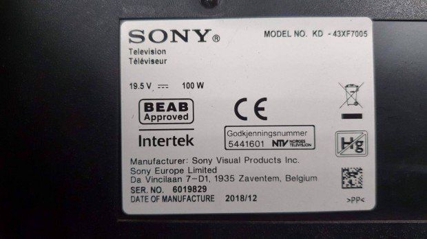 Sony KD-43XF7005 LED LCD tv hibs trtt alkatrsznek