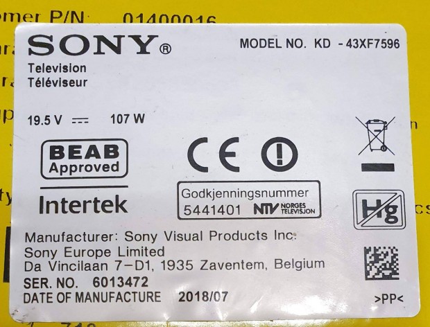 Sony KD-43XF7596 LED LCD tv panelek alkatrésznek Tcon elkelt