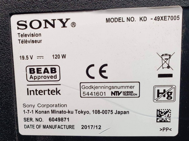 Sony KD-49XE7005 LED LCD tv UHD hibás törött alkatrésznek