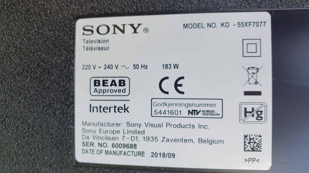 Sony KD-55XF7077 LED LCD tv hibs trtt alkatrsznek