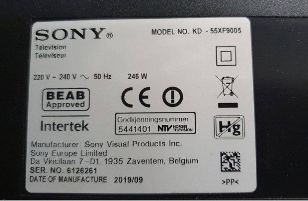 Sony KD-55XF9005 UHD 4K LED tv hibs trtt alkatrsznek