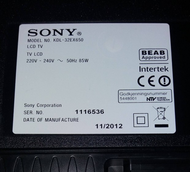 Sony Kdl-32EX650 LED LCD tv hibs trtt alkatrsznek main elkelt!