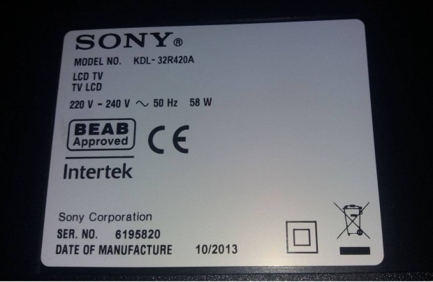 Sony Kdl-32R420A LED LCD tv tpegysg APS-348/C , main,httr elkelt!