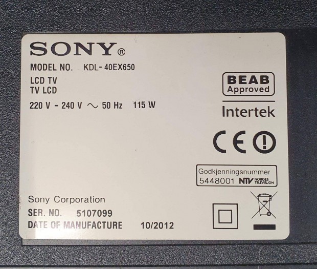 Sony Kdl-40EX650 LED LCD tv tpegysg panel