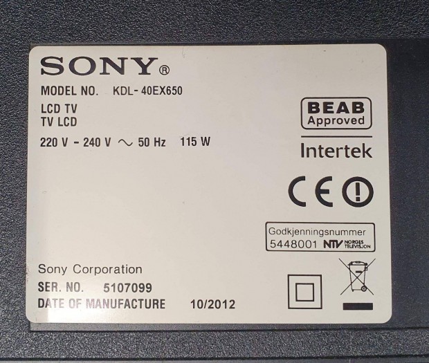 Sony Kdl-40EX650 LED tv tápegység panel