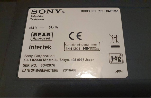 Sony Kdl-40WD650 LED tv mainboard