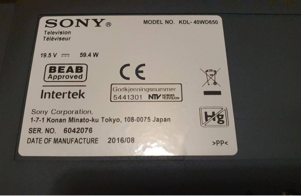 Sony Kdl-40WD650 LED tv mainboard